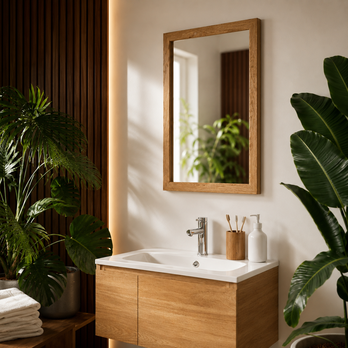 Wall mirror oak wood frame