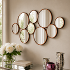Wall mirror set 9 circles copper metal frame