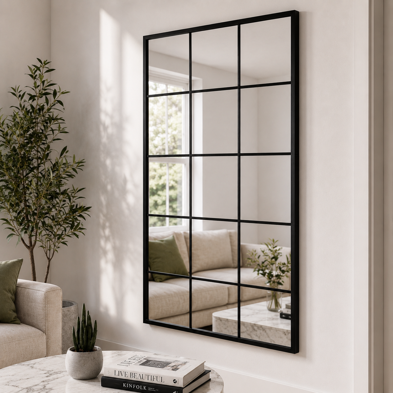 Wall mirror grid window black metal frame