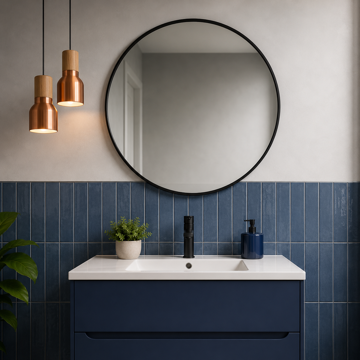 Wall mirror round black metal frame