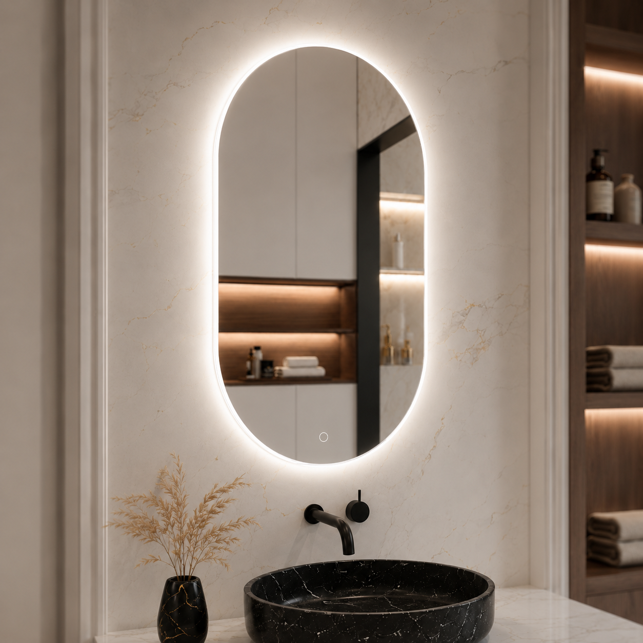 LED bathroom mirror oval frameless backlit
