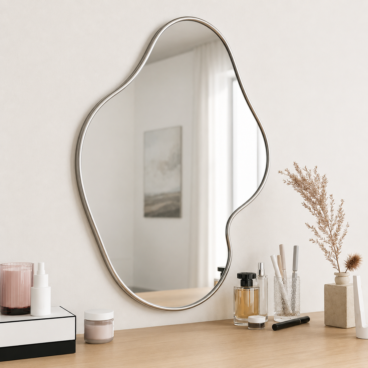 Wall mirror modern silver frame