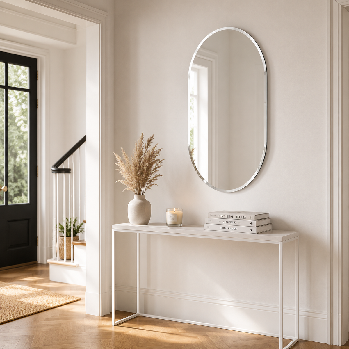 Wall mirror oval frameless bevelled edge