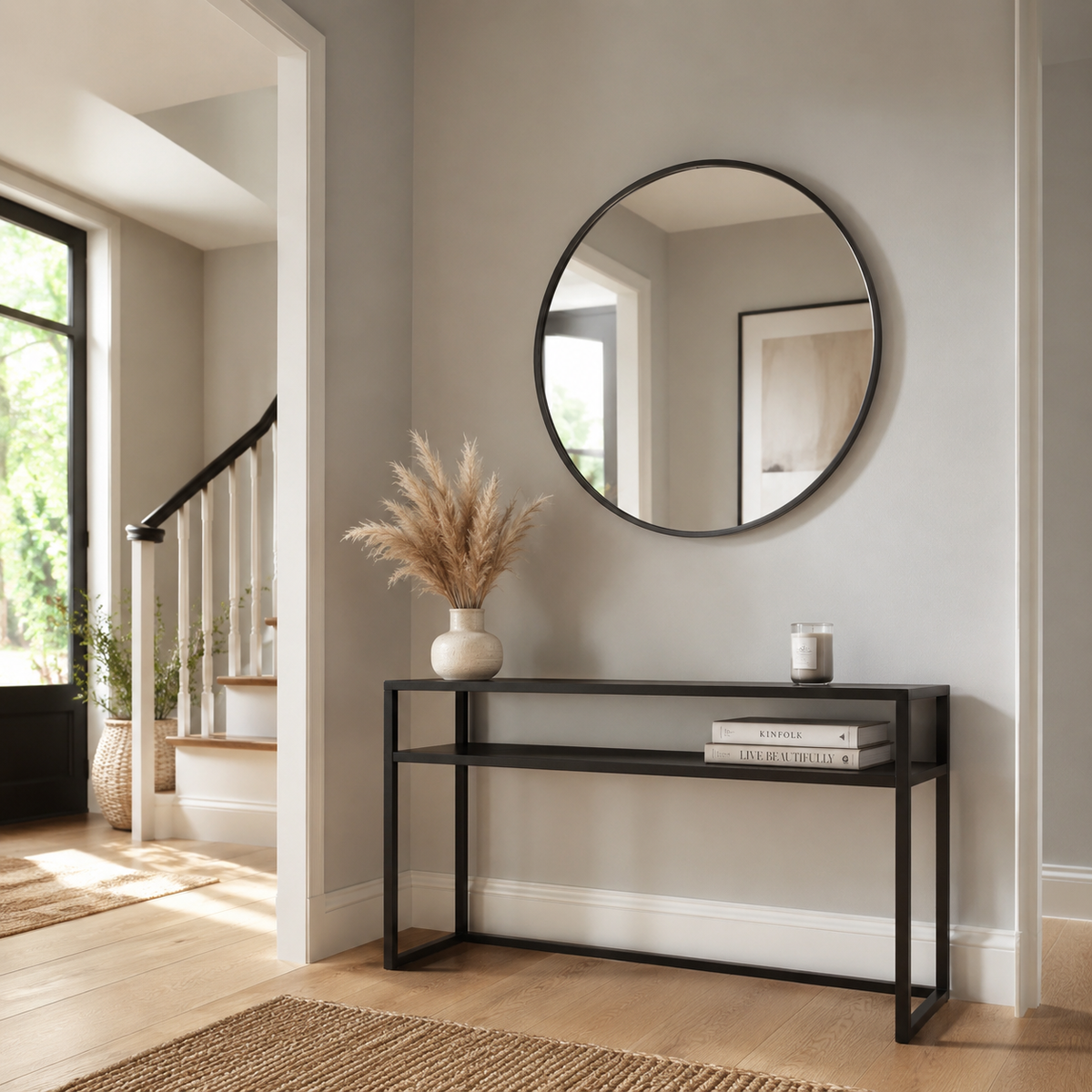 Wall mirror round black metal frame