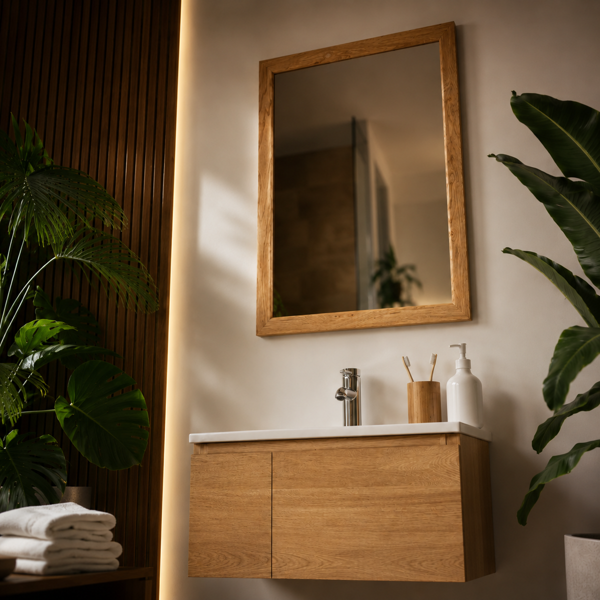 Wall mirror oak wood frame