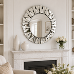 Wall mirror round sunburst ornate silver glass