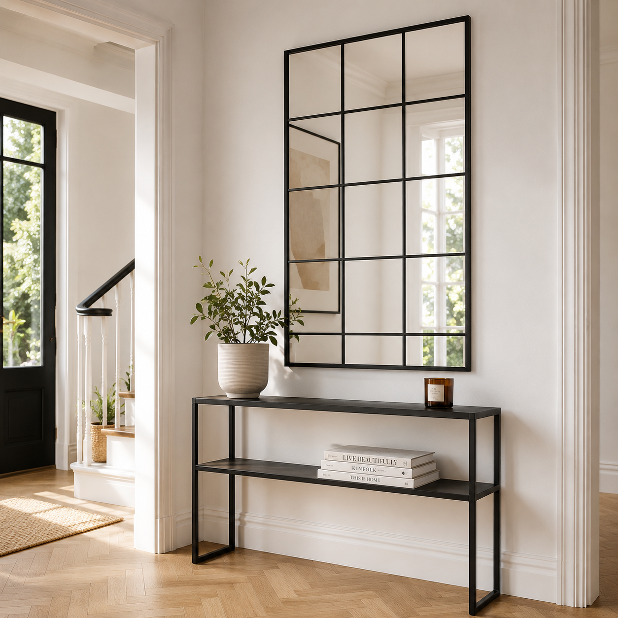 Wall mirror grid window black metal frame