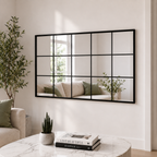 Wall mirror grid window black metal frame