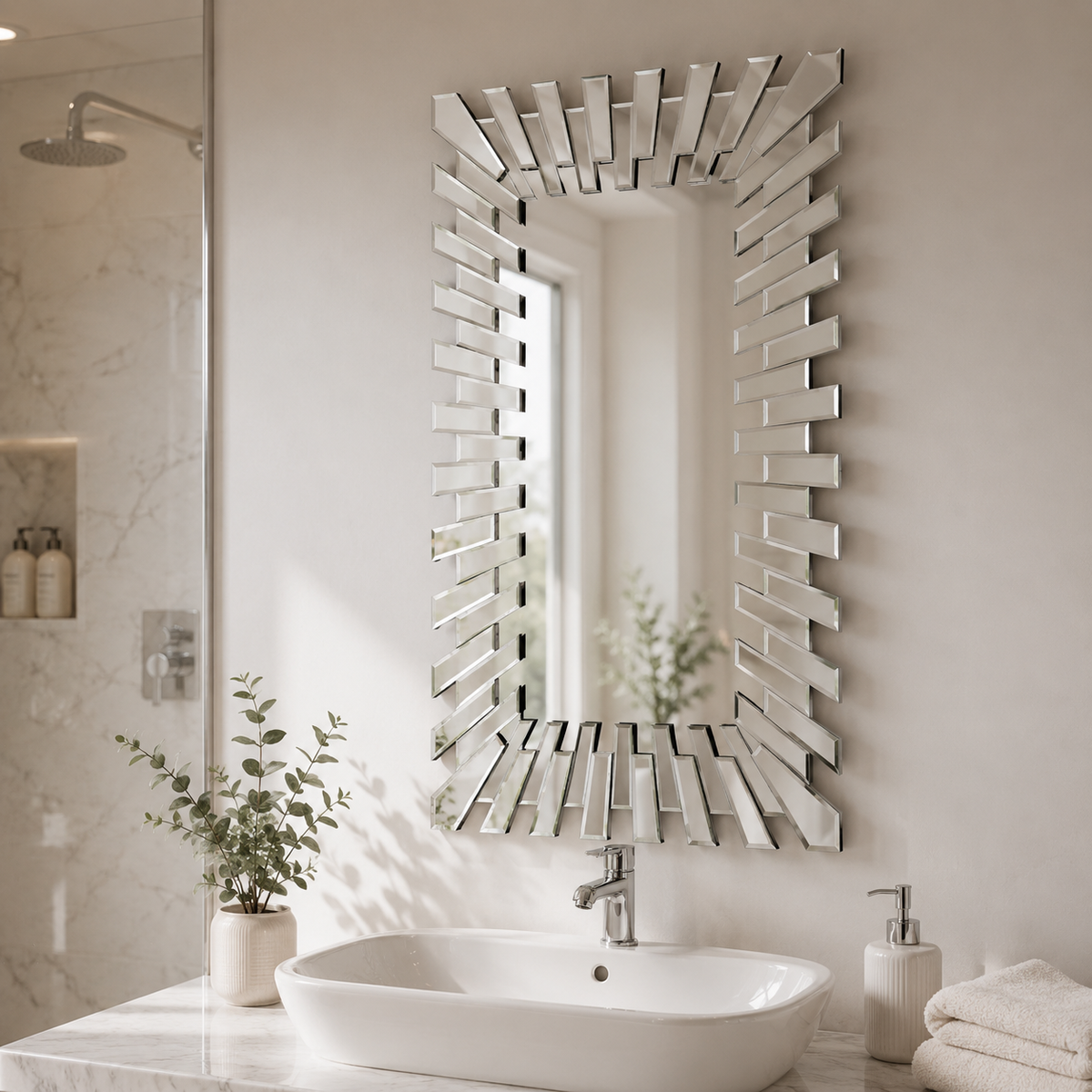 Wall mirror sunburst ornate glass silver