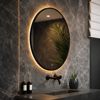 LED bathroom mirror round black frame