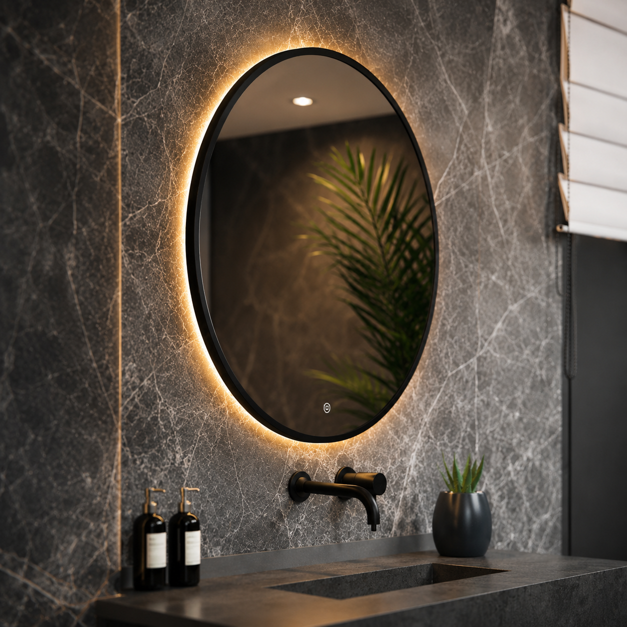 LED bathroom mirror round black frame