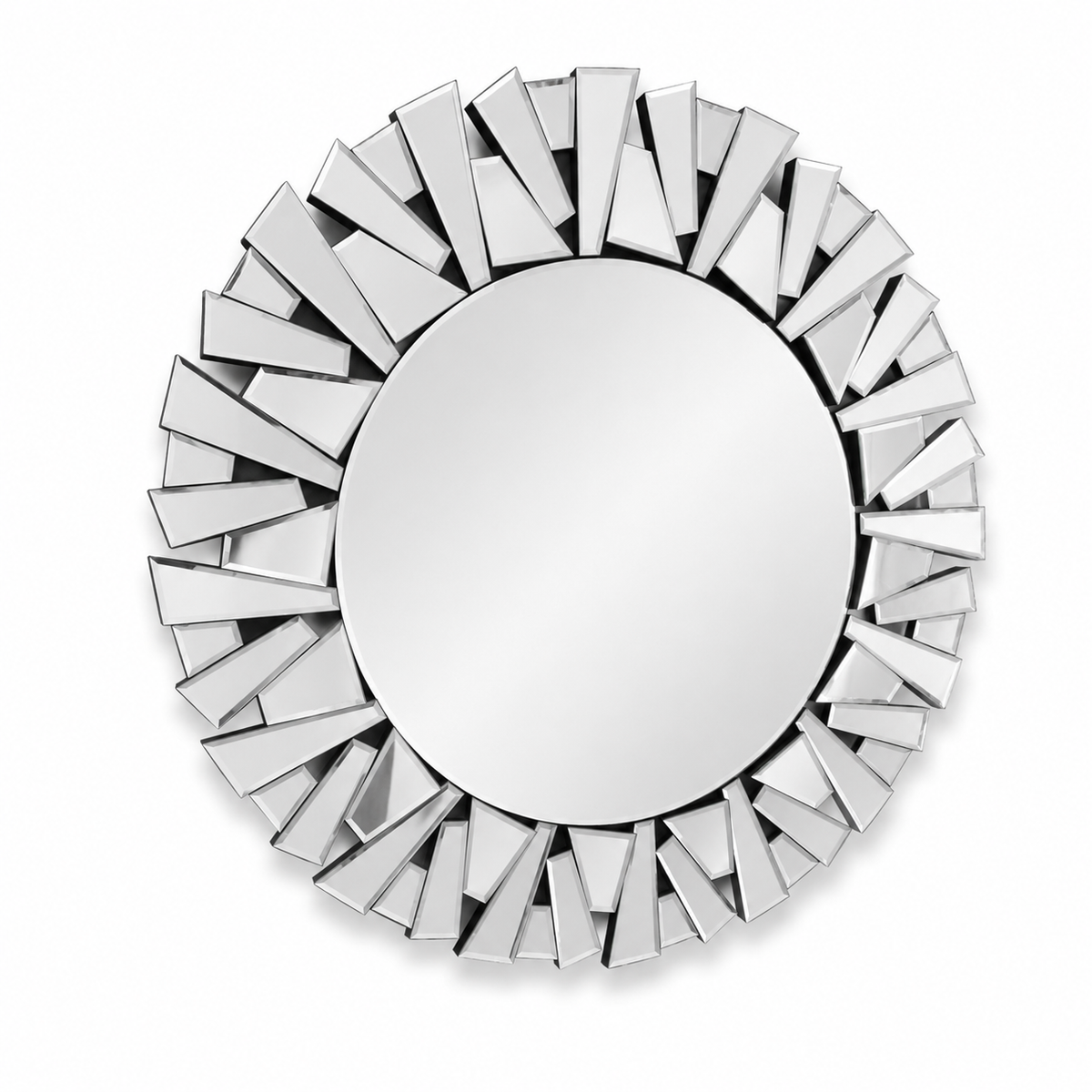 Wall mirror round sunburst ornate silver glass
