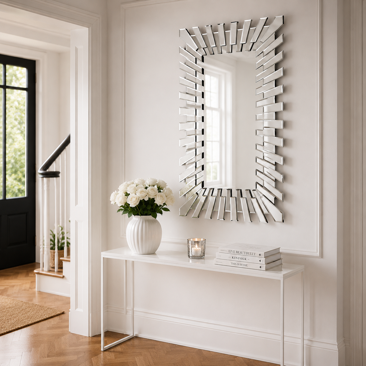Wall mirror sunburst ornate glass silver