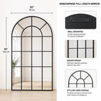 Arched windowpane grid black aluminium wall mirror