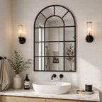 Arched windowpane grid black aluminium wall mirror
