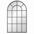 Arched windowpane grid black aluminium wall mirror