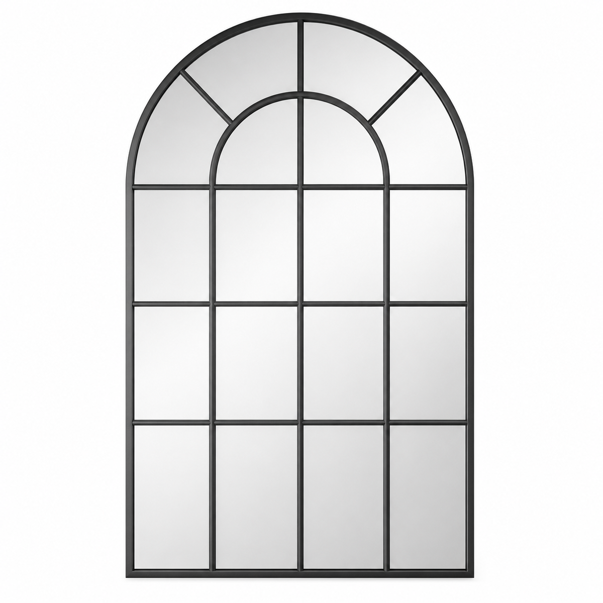 Arched windowpane grid black aluminium wall mirror