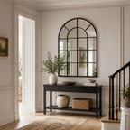 Arched windowpane grid black aluminium wall mirror
