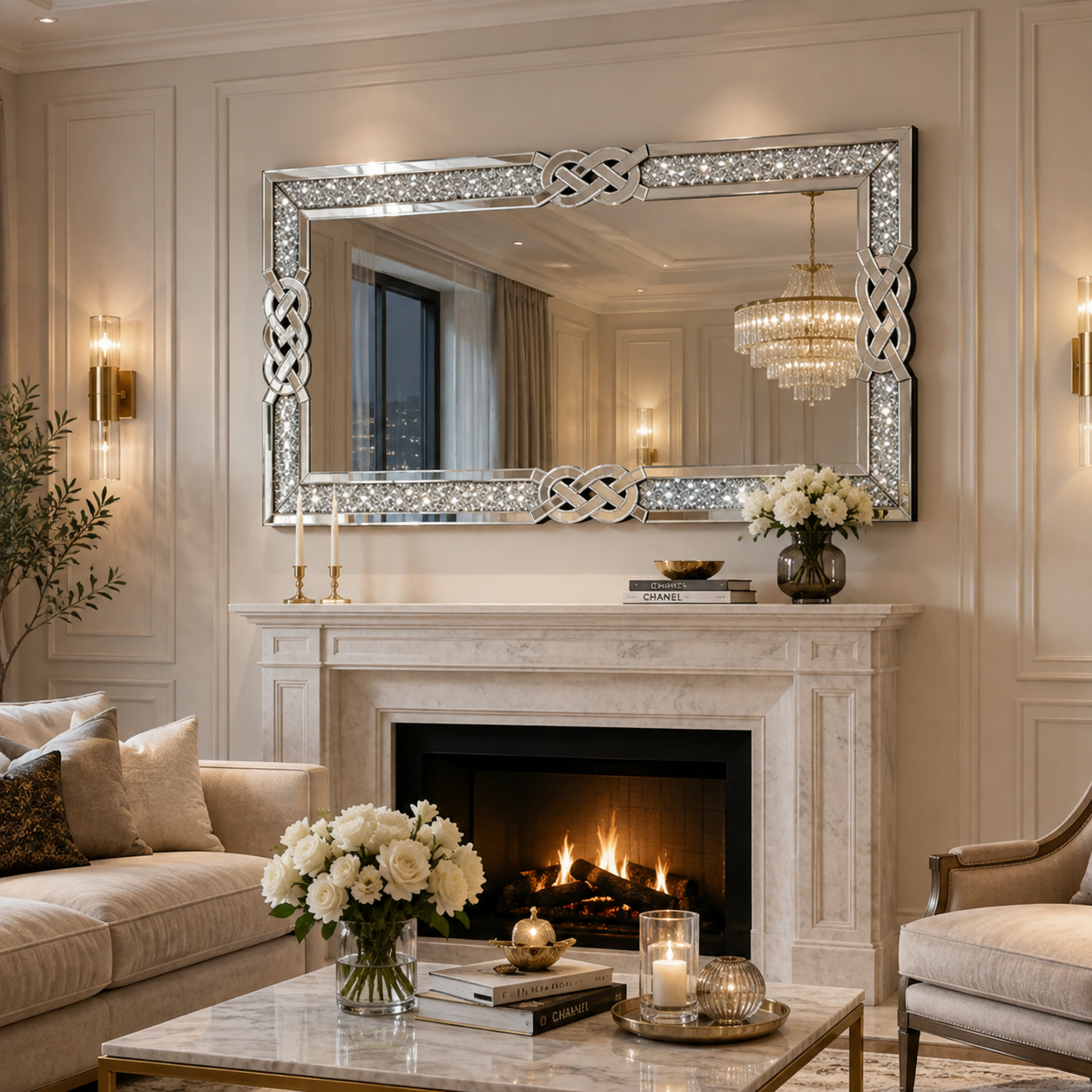 Crushed Diamond Ornate Glass Frame Wall Mirror