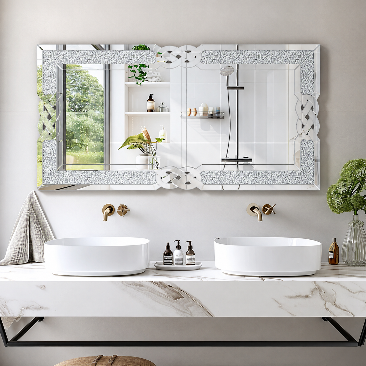 Crushed Diamond Ornate Glass Frame Wall Mirror