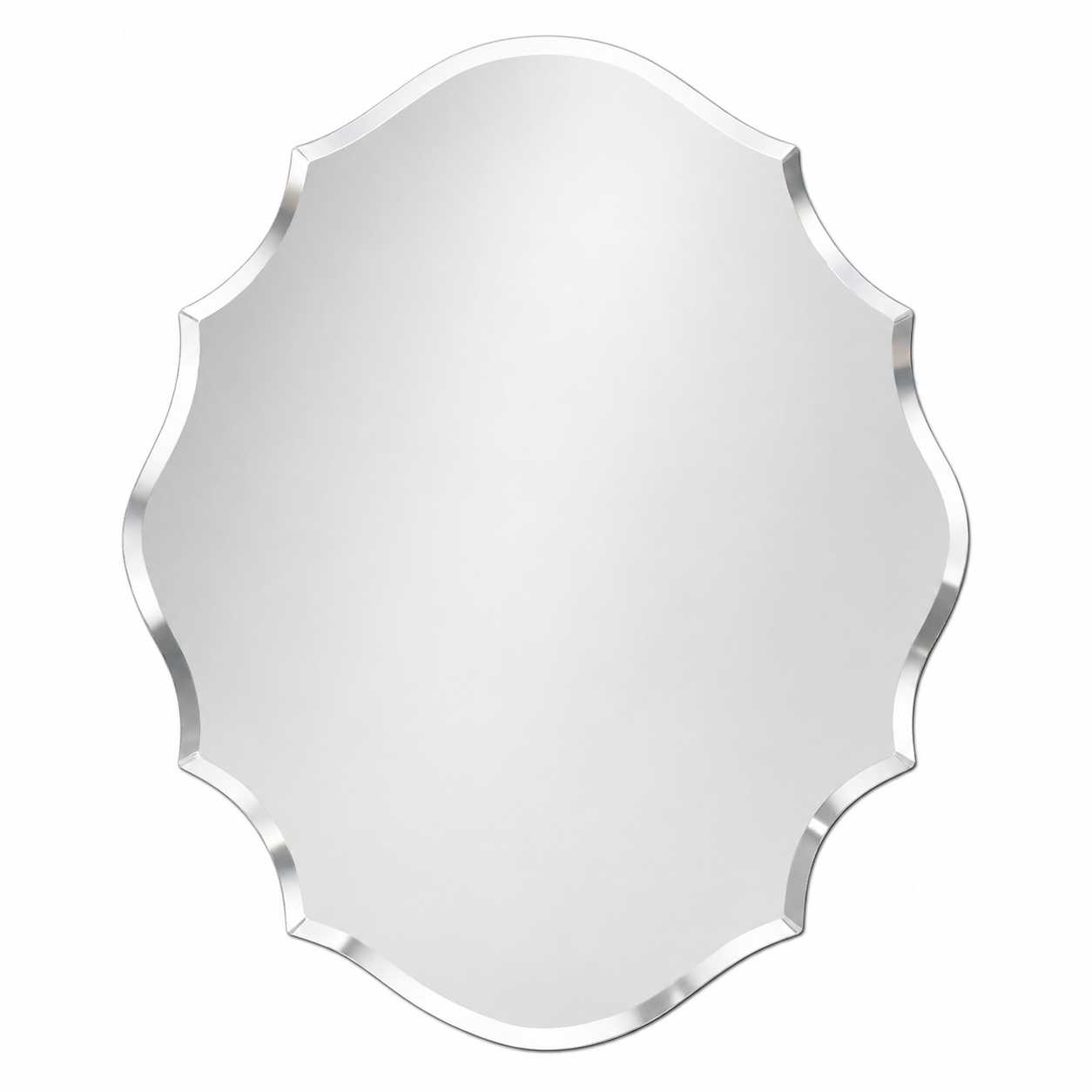 Frameless bevelled shield shaped wall mirror