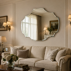 Frameless bevelled shield shaped wall mirror