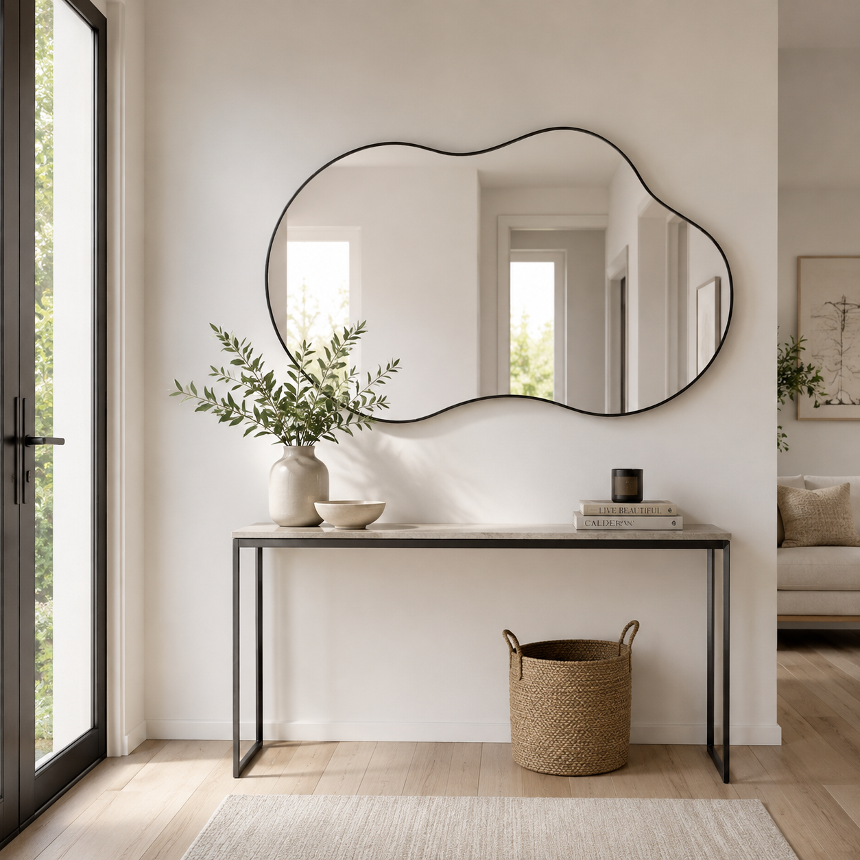 Full length arched black wall mirror