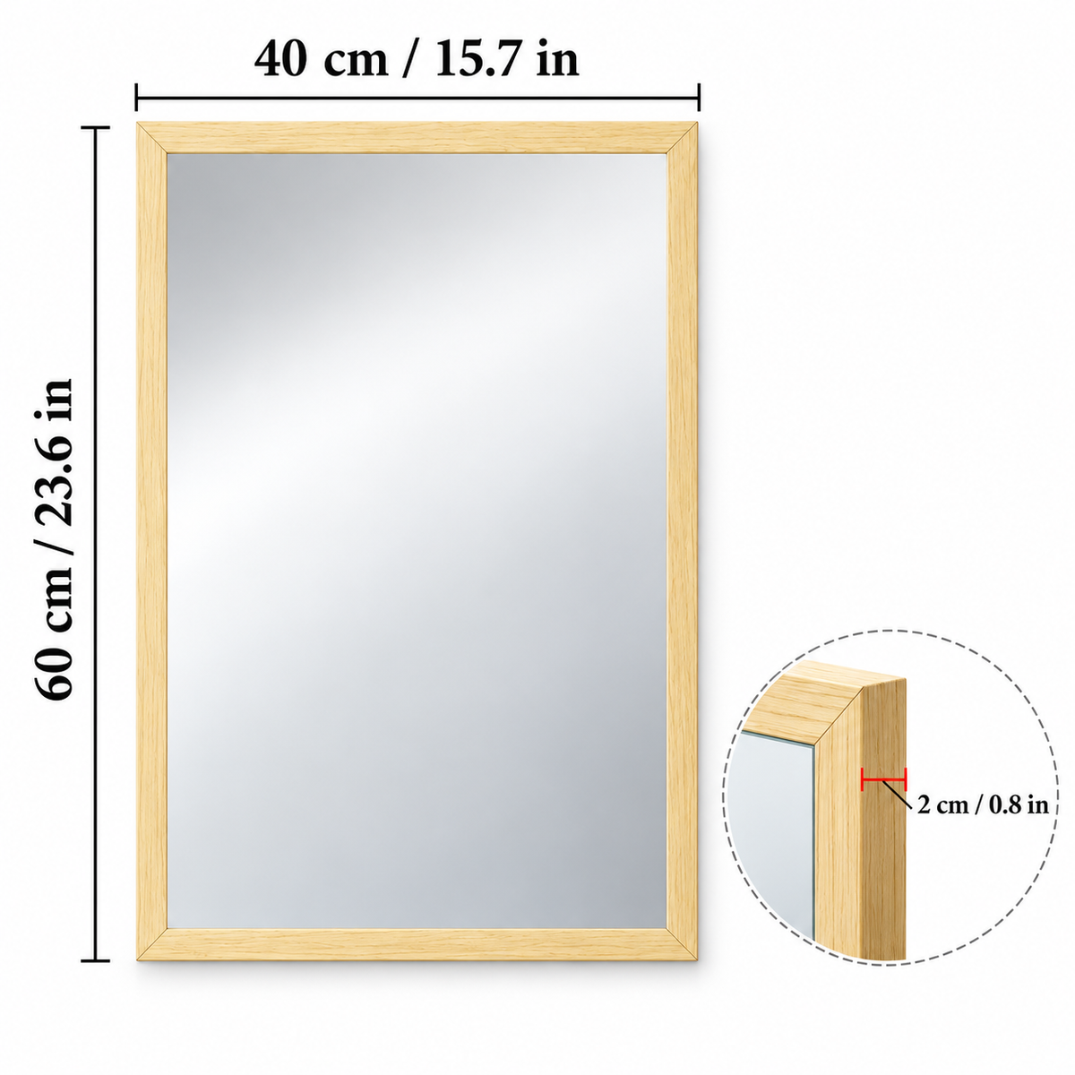 Rectangular Wall Mirror Natural Wood Effect Frame
