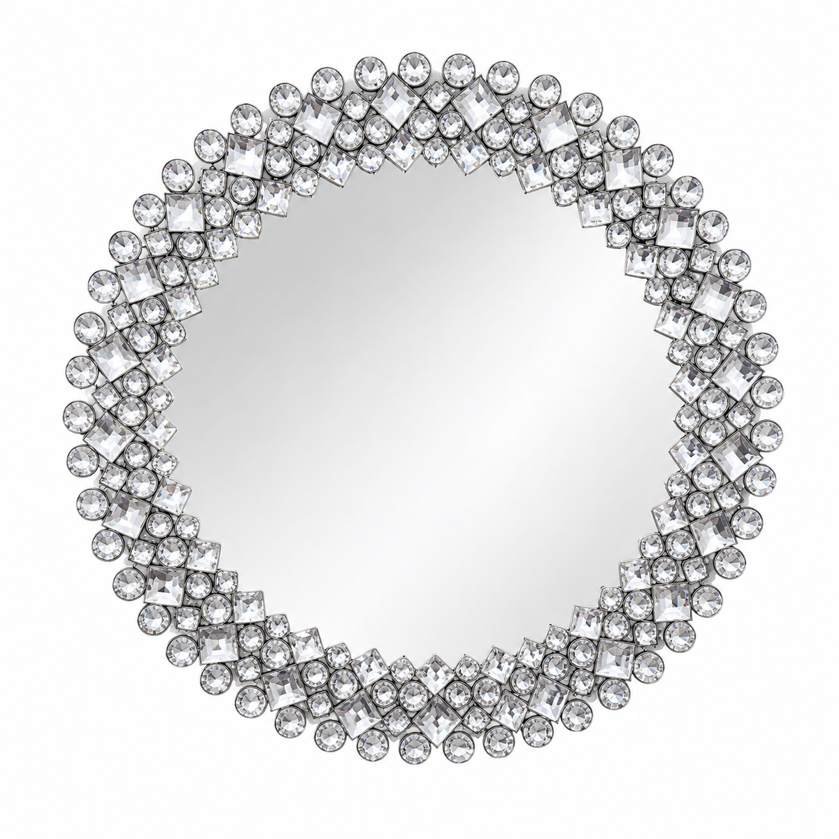 Round Crystal Embellished Ornate Wall Mirror