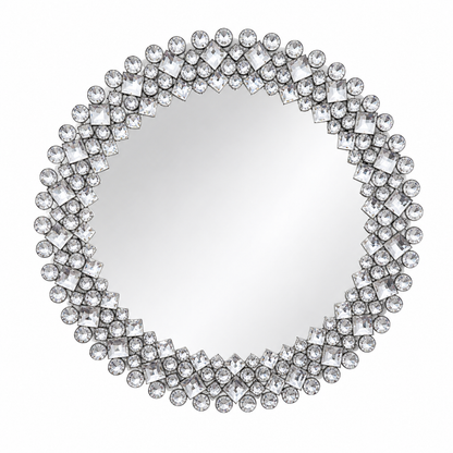 Round Crystal Embellished Ornate Wall Mirror
