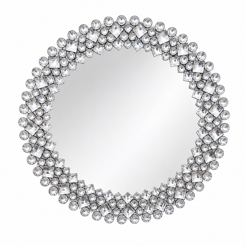 Round Crystal Embellished Ornate Wall Mirror