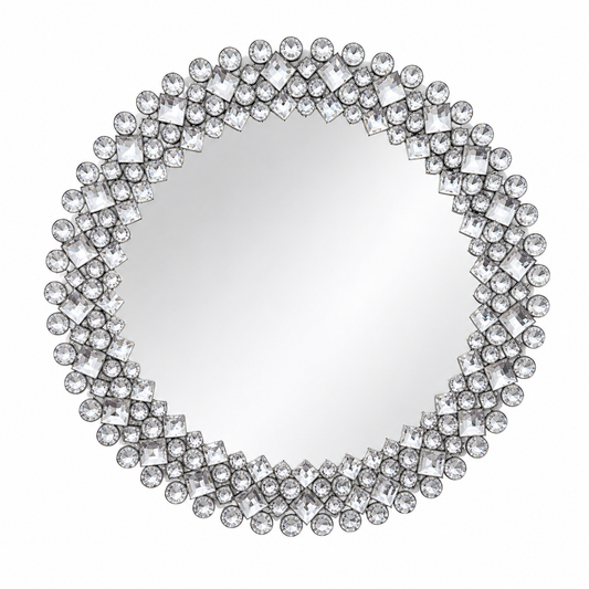 Round Crystal Embellished Ornate Wall Mirror