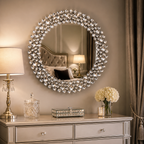 Round Crystal Embellished Ornate Wall Mirror