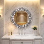 Round Crystal Embellished Ornate Wall Mirror