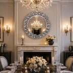 Round Crystal Embellished Ornate Wall Mirror