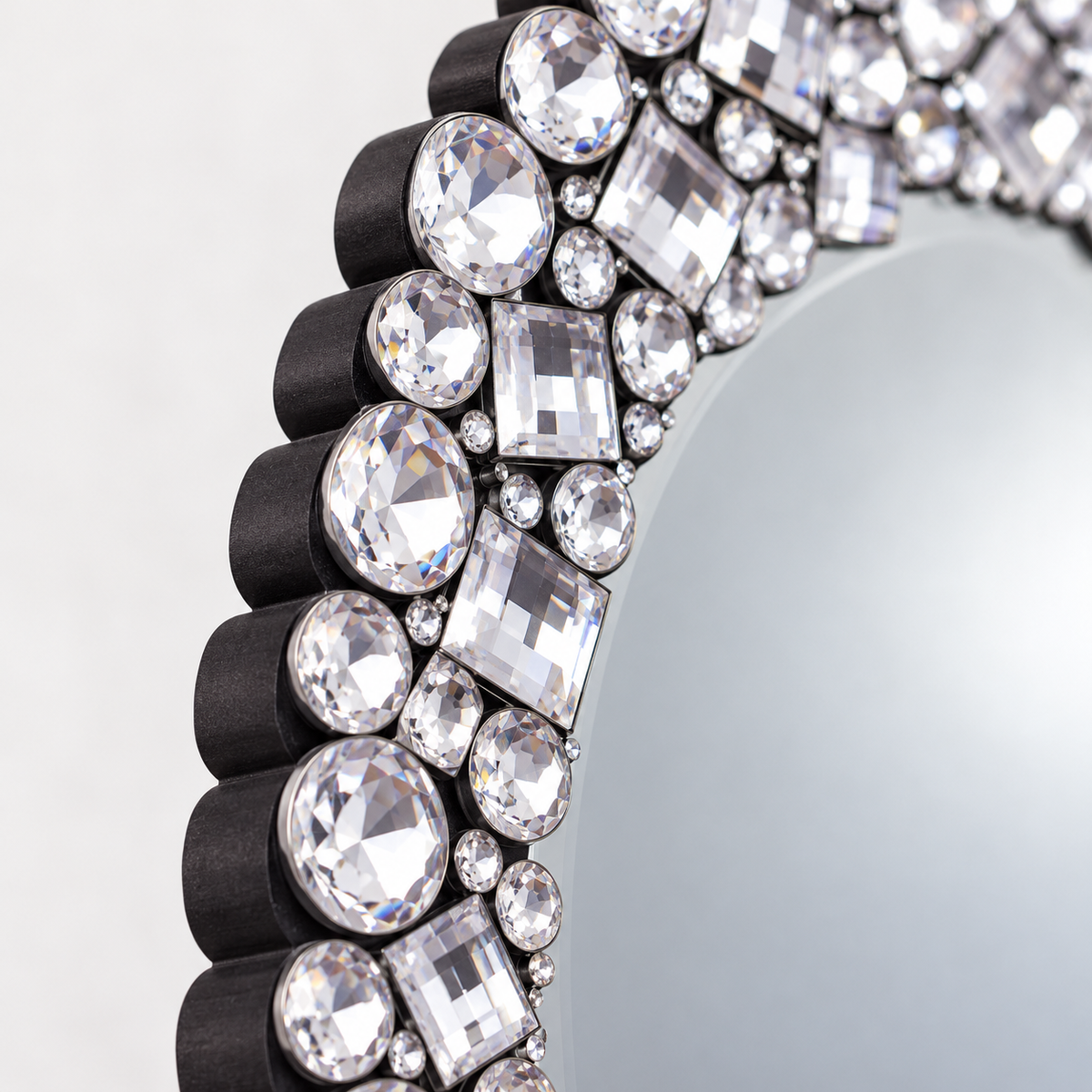 Round Crystal Embellished Ornate Wall Mirror