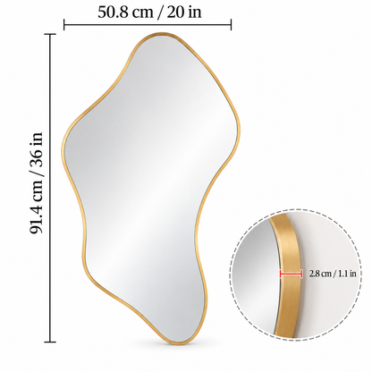 Wall mirror asymmetric irregular organic gold aluminium frame