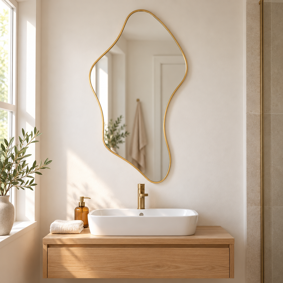 Wall mirror asymmetric irregular organic gold aluminium frame