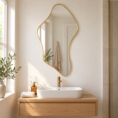 Wall mirror asymmetric irregular organic gold aluminium frame