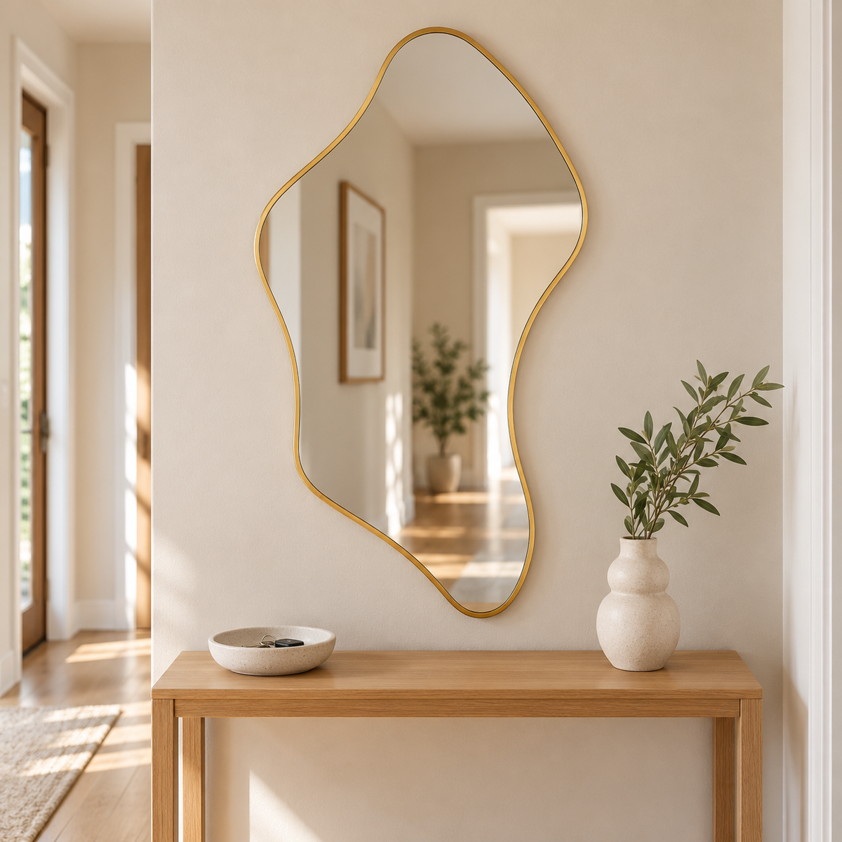 Wall mirror asymmetric irregular organic gold aluminium frame
