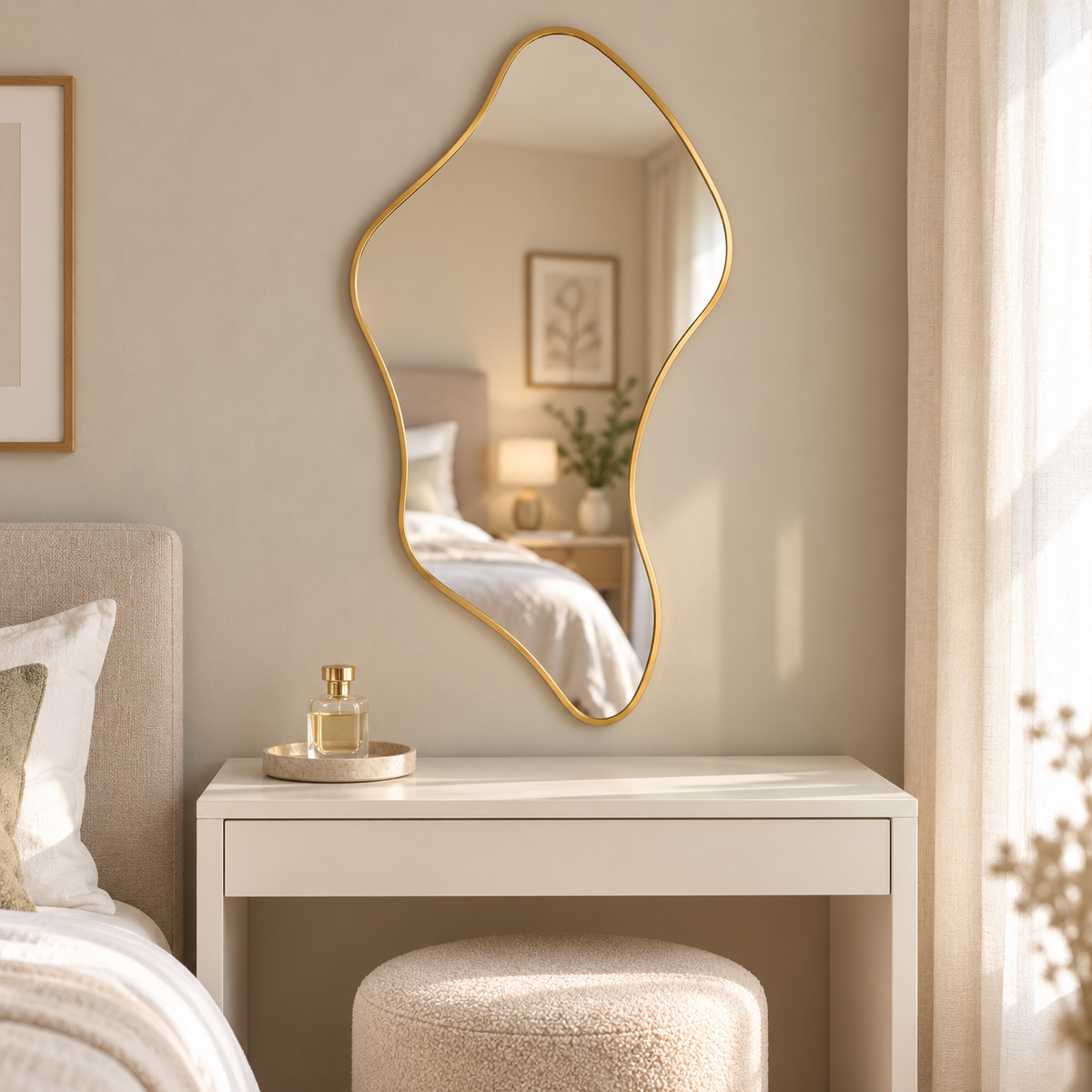 Wall mirror asymmetric irregular organic gold aluminium frame