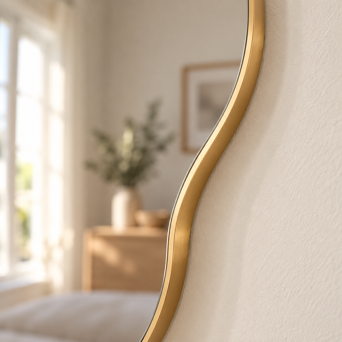 Wall mirror asymmetric irregular organic gold aluminium frame