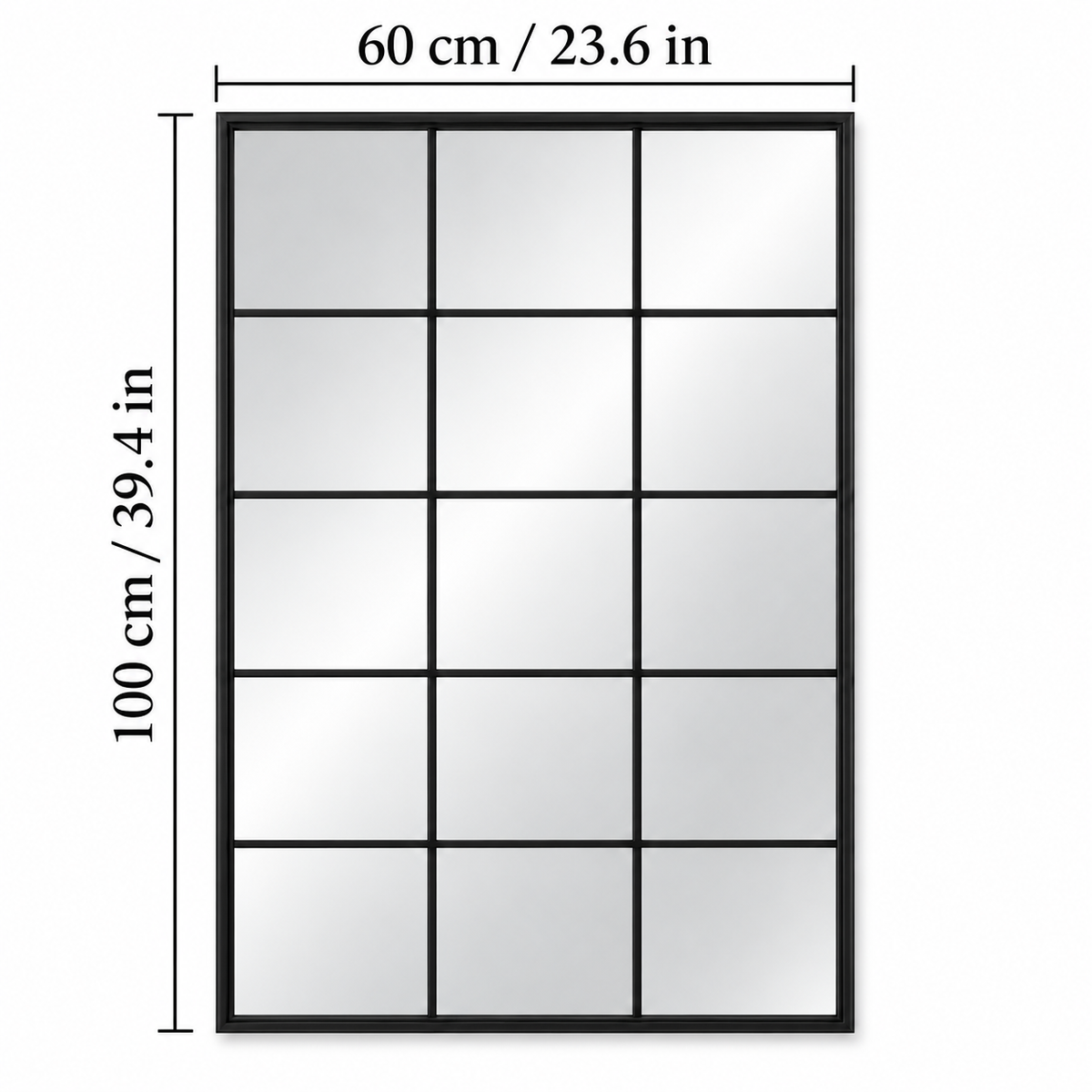 Wall mirror grid window black metal frame
