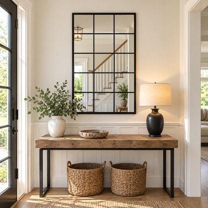 Wall mirror grid window black metal frame
