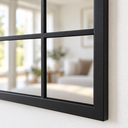 Wall mirror grid window black metal frame