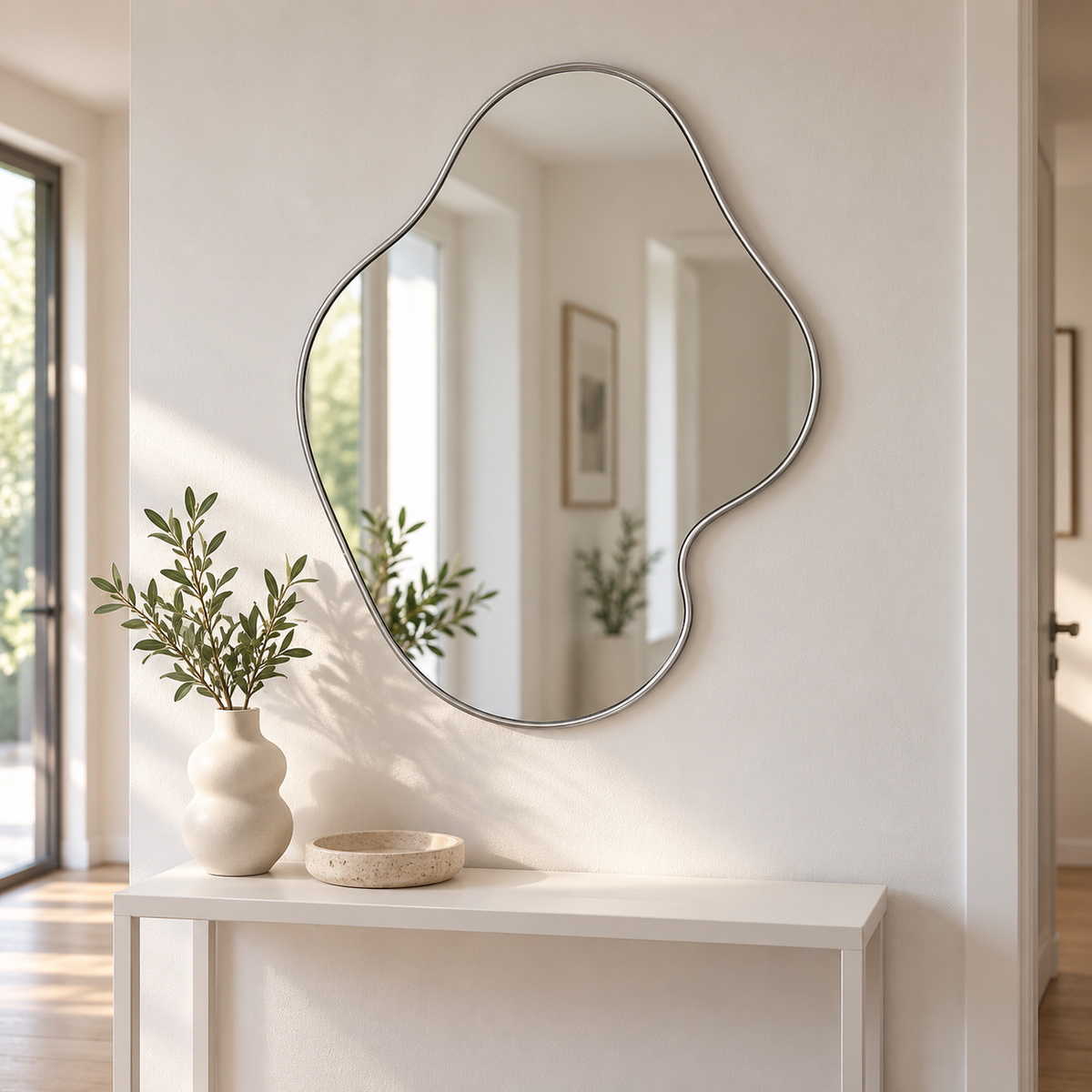 Wall mirror modern silver frame