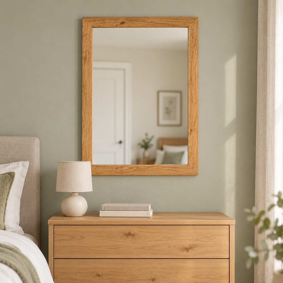 Wall mirror oak wood frame