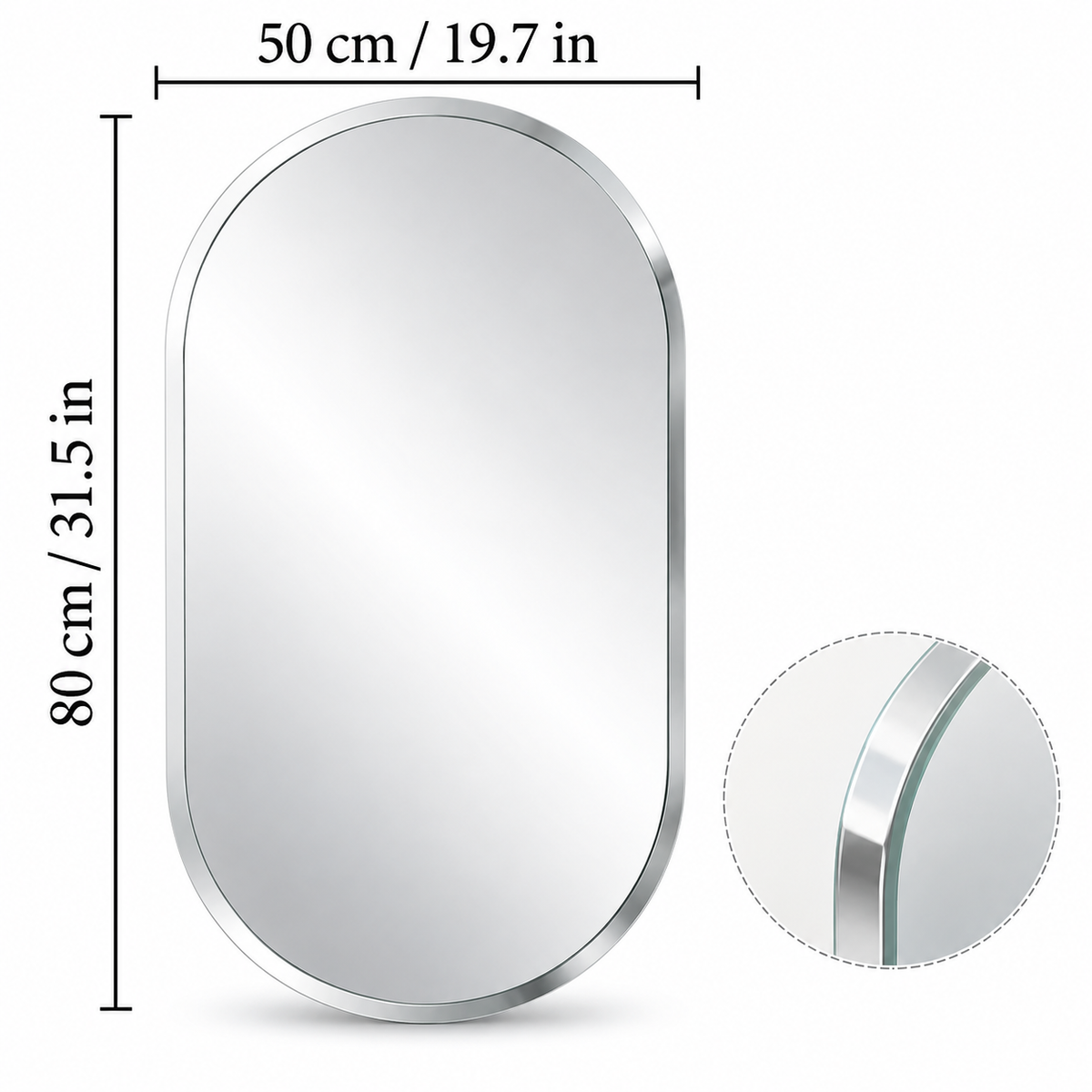 Wall mirror oval frameless bevelled edge