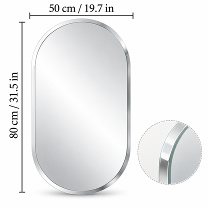 Wall mirror oval frameless bevelled edge