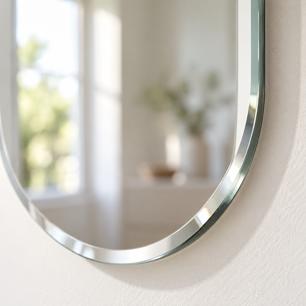 Wall mirror oval frameless bevelled edge